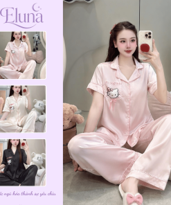 Đồ Ngủ Nữ Pijama Lụa Latin Hoạ Tiết Mèo Hello Kitty