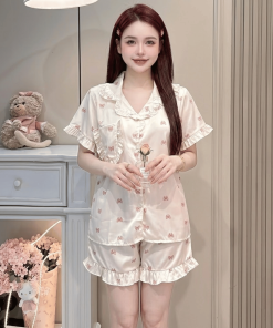 Bộ Đồ Ngủ Lụa Viền Bèo Eluna Cao Cấp, Xinh Xắn
