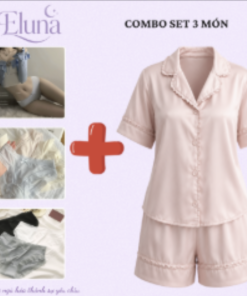 Set Đồ Ngủ 3 Món Eluna Lụa Cao Cấp Kèm Quần Lót Ren