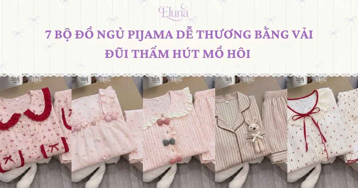 Bộ đồ ngủ pijama dễ thương chất vải đũi