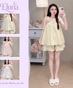 Đồ ngủ 2 dây Eluna Chất Đũi Vân Mây