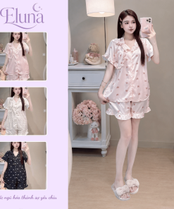 [MẪU HÈ] Bộ Đồ Ngủ Nữ Eluna Pijama Chất Liệu Đũi Vân Mây Cổ Sen Viền Bèo Đính Nơ Siêu Mềm Mịn DU38 (3)