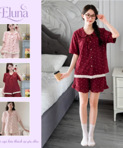Pijama Cổ Sen Vạt Ren Trắng Chất Đũi Hàn DU01