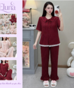 Pijama Cổ Sen Vạt Trắng Chất Đũi Hàn Xinh DU04