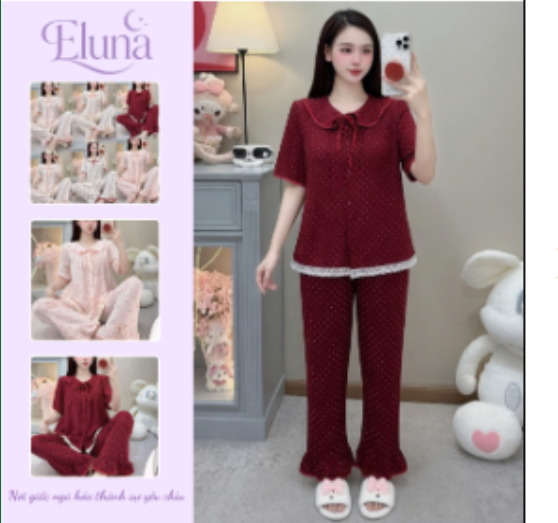 Pijama Cổ Sen Vạt Trắng Chất Đũi Hàn Xinh DU04