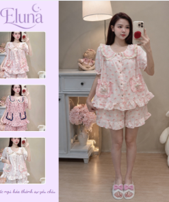 Pijama cổ phối nơ chất đũi hàn siêu xinh Du50