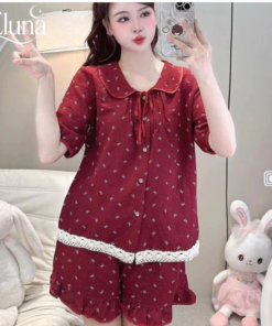 Pijama Cổ Sen Vạt Ren Trắng Chất Đũi Hàn DU01