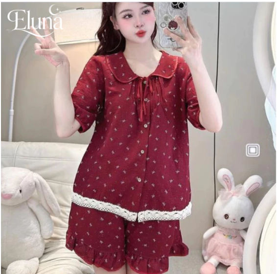 Pijama Cổ Sen Vạt Ren Trắng Chất Đũi Hàn DU01
