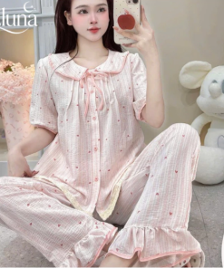 Pijama Cổ Sen Vạt Trắng Chất Đũi Hàn Xinh DU04