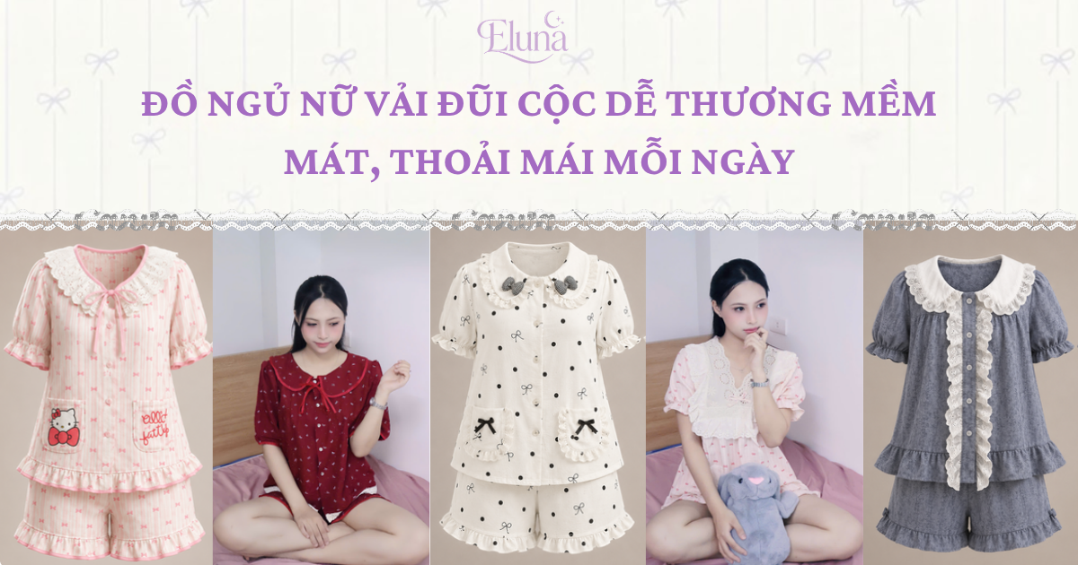 đồ ngủ nữ vải đũi cộc dễ thương